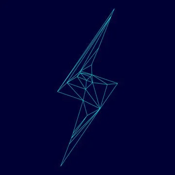 Lightning low poly triangulation triangulated polygonal electric cyan blue vi Stock Illustration