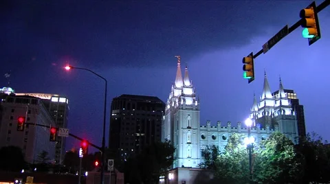 Lightning Mormon Temple Stock Footage 45500063
