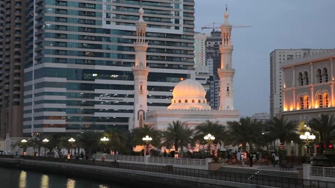 Lightning mosque dubai 2010 Stock Footage 139098264