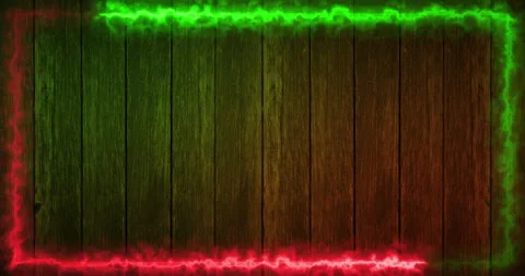 Lightning Neon Energy border frame on a wooden background. Red and green Stock Footage 155161487