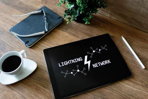 Lightning network, Blockchain and cryptocurrency technology concept. Фото