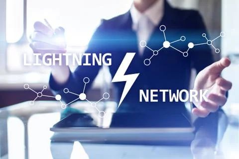 Lightning network - second layer payment protocol that operates on top of a Stock Photos