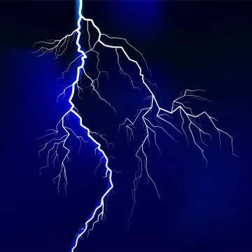 Lightning night background with detailed rays and shadows. Stock Illustration
