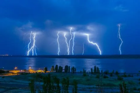 Lightning night hits Stock Photos