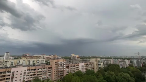 Lightning over the city, slow motion, thunderstorm in the city, hurricane storm Stock Footage 262058974