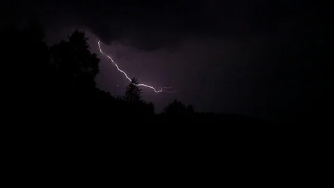 Lightning over a deciduous forest at night Vídeo Stock 76526432