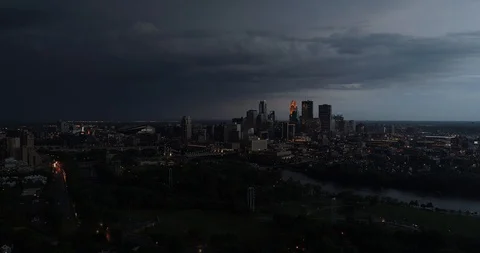Lightning over downtown Stock Footage 94745237