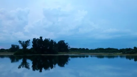 Lightning Over Lake After Dusk Stock Footage 76766900