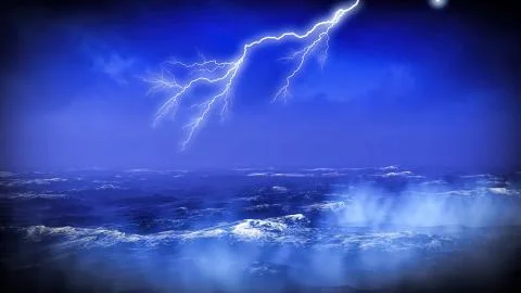 Lightning over ocean Stock Illustration