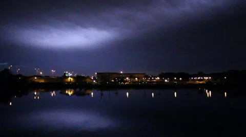 Lightning Over Pond Stock Footage
