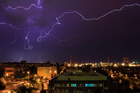 Lightning over prague. Stock Photos