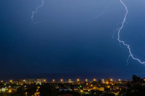 Lightning over the sea Stock Photos