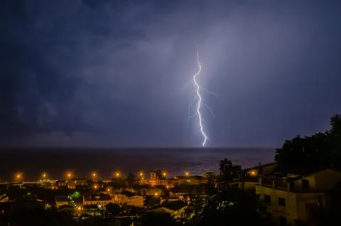 Lightning over the sea Stock Photos