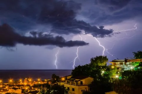 Lightning over the sea Stock Photos