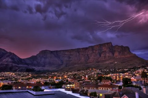Lightning over Table Mountain Stock Photos