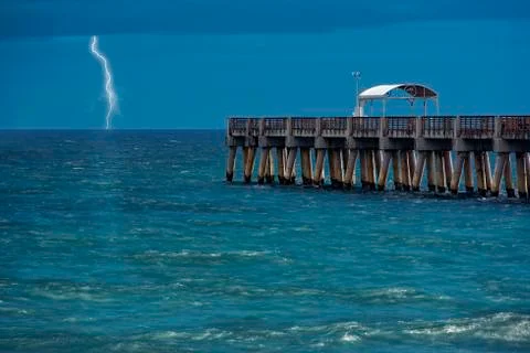 Lightning over water 写真素材