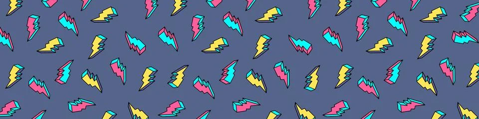 Lightning pattern on backdrop. Cartoon thunderbolt 80s-90s in comic style. Trend Illustrazione stock