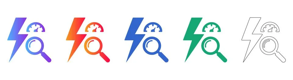 Lightning Performance and Search Icon Set Stockillustratie