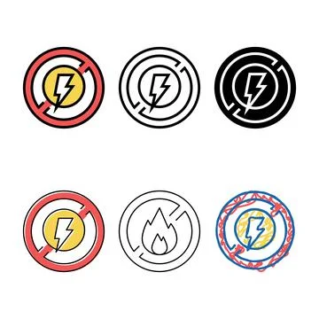 Lightning prohibition variations sign color icon vector Stock Illustration