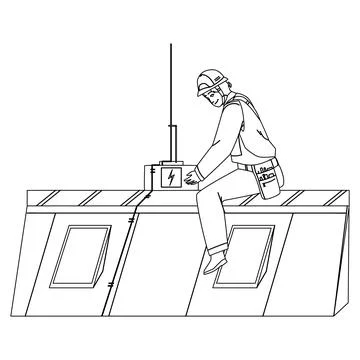 Lightning Protection System Installing Man Vector 스톡 일러스트