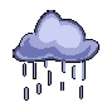 Lightning rain cloud pixel art vector illustration Stock Illustration