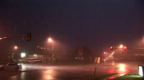 Lightning Rainstorm Intersection Stock Footage 12667871