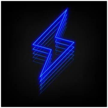 Lightning rays on neon black background, stacked blue Stock Illustration