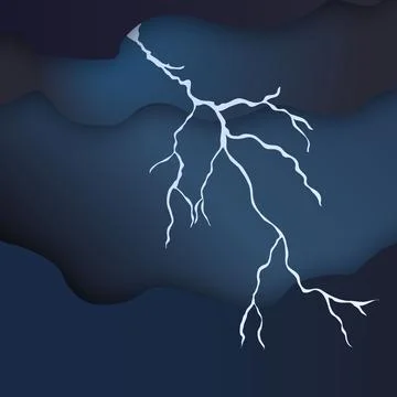 Lightning with reflection in dark sky in paper style Stock Illustration