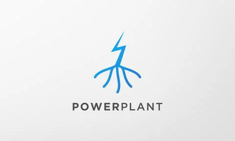 Lightning root tree logo in a modern and minimal shape Stock Illustration