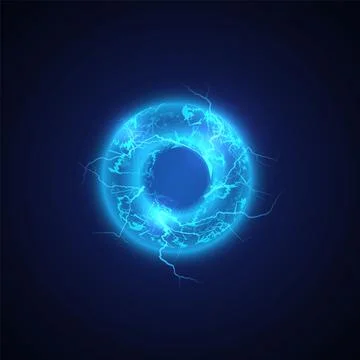Lightning round frame, blue bright power, vector circle thunderbolt, energy Illustrazione stock