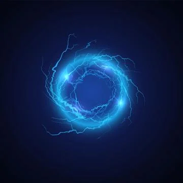 Lightning round frame, bright power, vector blue glowing magical portal, circle Illustrazione stock