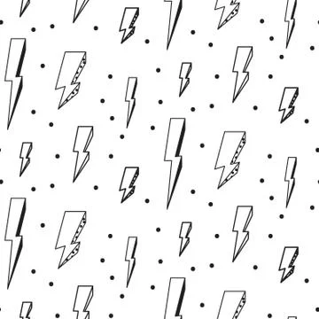 Lightning seamless pattern. Black and white hipster pop art background Stock Illustration