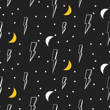 Lightning seamless pattern. Black and white hipster pop art background Stock Illustration