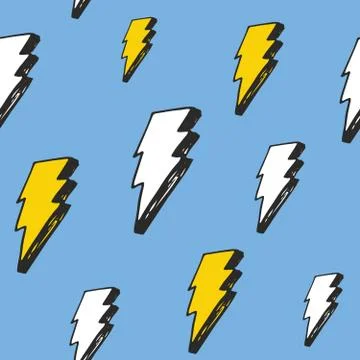 Lightning seamless pattern vector illustration. Hand drawn sketched doodle li Stock Illustration
