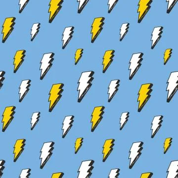 Lightning seamless pattern vector illustration. Hand drawn sketched doodle li Stock Illustration