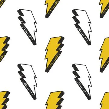 Lightning seamless pattern vector illustration. Hand drawn sketched doodle li 库存插图