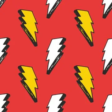 Lightning seamless pattern vector illustration. Hand drawn sketched doodle li Illustrazione stock