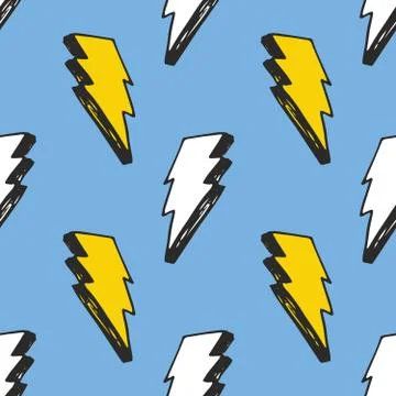 Lightning seamless pattern vector illustration. Hand drawn sketched doodle li Stock Illustration