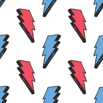 Lightning seamless pattern vector illustration. Hand drawn sketched doodle li Stock Illustration