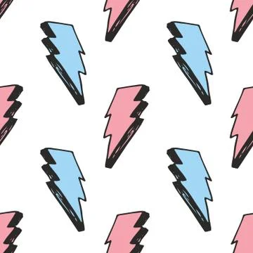 Lightning seamless pattern vector illustration. Hand drawn sketched doodle li Illustrazione stock