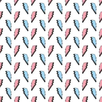 Lightning seamless pattern vector illustration. Hand drawn sketched doodle li Stock Illustration