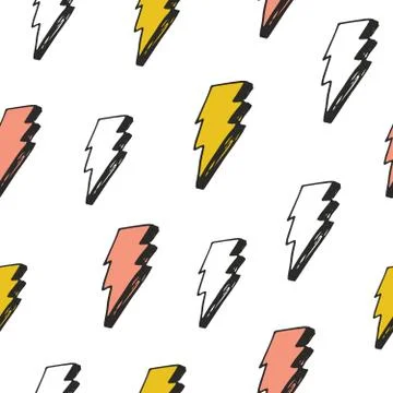 Lightning seamless pattern vector illustration. Hand drawn sketched doodle li Stock Illustration