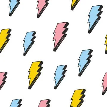 Lightning seamless pattern vector illustration. Hand drawn sketched doodle li Stock Illustration