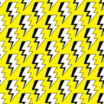 Lightning seamless pattern. Yellow background with electric lightning bolts. Stock Illustration