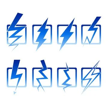 Lightning set, blue color. Lightning icon vector illustration. Stock Illustration