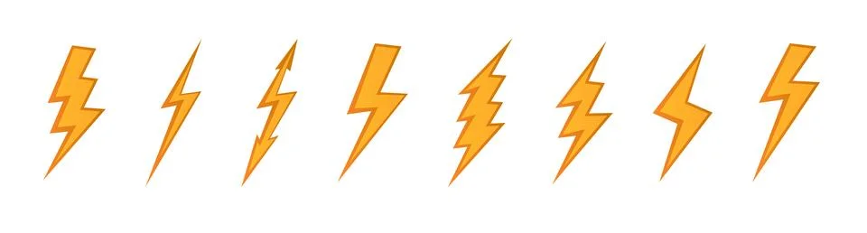 Lightning. Set Lightning bolt. Thunderbolt, lightning strike. flat style vector Stock Illustration