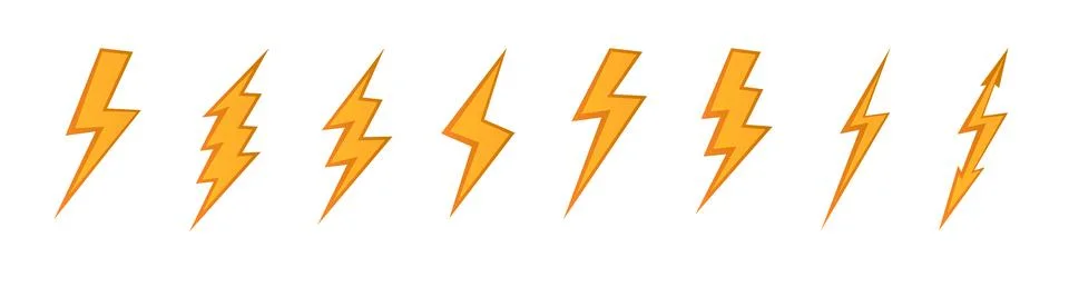 Lightning. Set Lightning bolt. Thunderbolt, lightning strike. flat style vector Stock Illustration