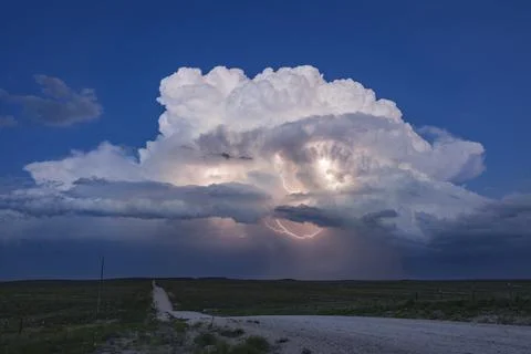 Lightning Show on the Back Side of a Supercell; Stock Photos