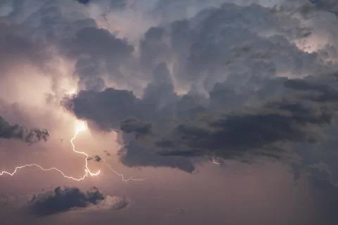 Lightning Show in the Back Side of a Supercell Stock Photos