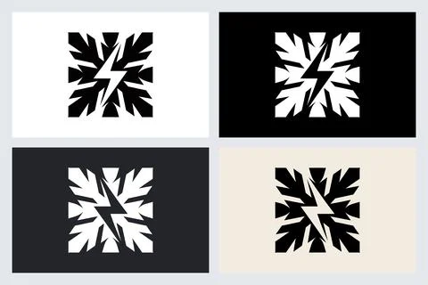 Lightning Snowflake Icon Logo Set Vector Illustrazione stock